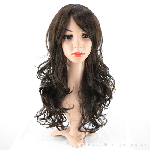 Vigorous Curly Side Part Long Wave for Women Synthetic Heat Resistant Party Wigs with bangs Natural Looking
